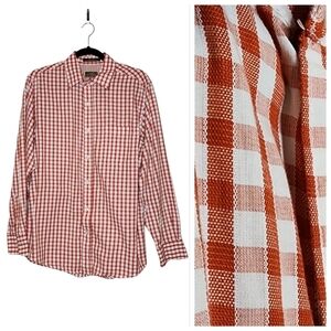 James Tattersall checkered plaid burnt orange/white long sleeve button up.